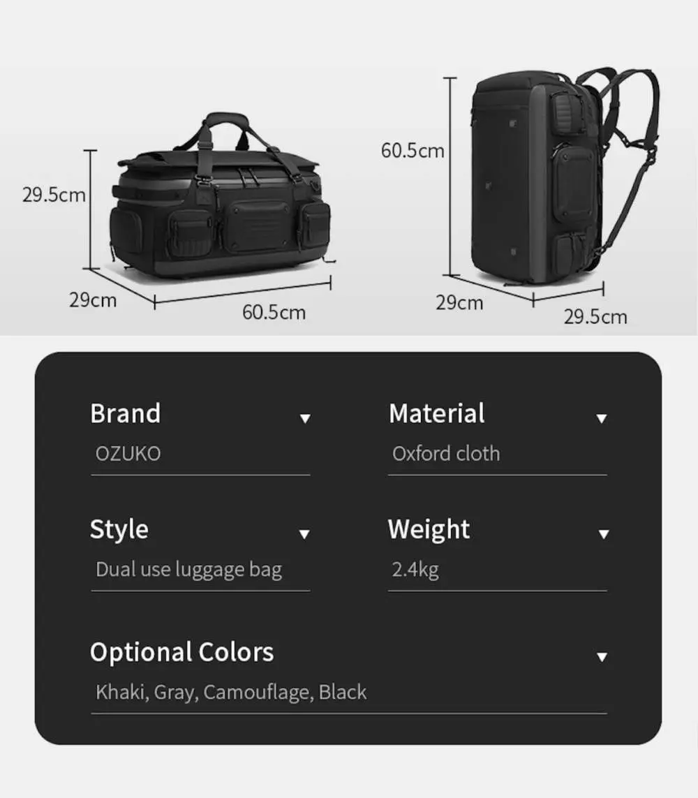 OZUKO 9904 Premium Multifunctional Travel Bag – Stylish & Durable
